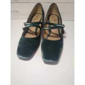 Ladies Sam Edelman Tahira Velvet Teal Green Mary Jane Pump Sz 10